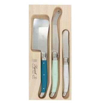 3pc Andre Verdier Debutant French Cheese Knife Cutting Set w/ Wooden Holder