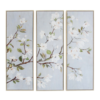 LVD 3pc Framed Canvas/Acrylic 30x90cm Magnolias Set Wall Hanging Art