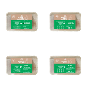 4x 25pc EcoSouLife Areca Nut Leaf Rectangular Plates 25cm