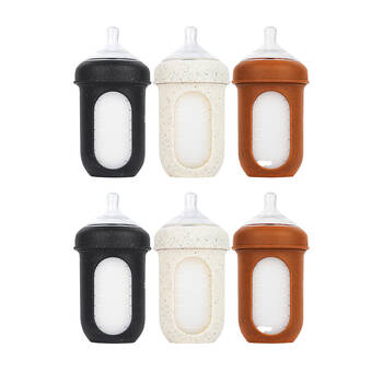 2x 3PK Boon Nursh Collapsible Silicone Baby Bottle Speckle 237ml 3 Months+
