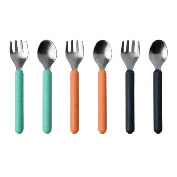 6pc Boon Chow Toddler Stainless Steel Utensils Mint/Orange/Navy 18M+