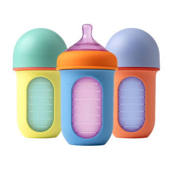 3PK Boon Nursh Collapsible Silicone Baby Bottle Colorblock 237ml 3 Months+