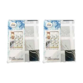 2PK Divine Living Deluxe Shower Curtain w/ Hooks 90gsm 180x180cm Assorted