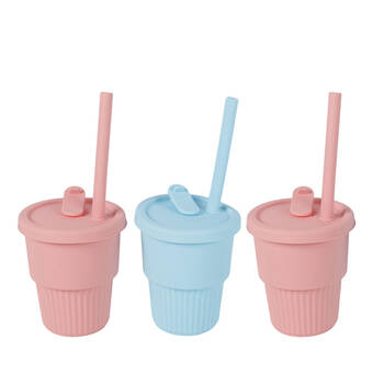3PK Cuddle Bug Baby/Toddler Silicone Training Drinking Straw Cup 300ml Assorted
