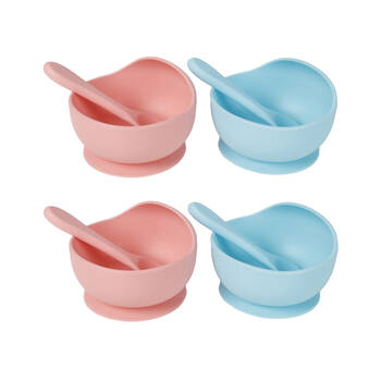 4PK Cuddle Bug Baby Feeding Silicone Suction Lip Bowl & Spoon 2 Assort 12X8cm