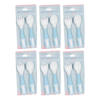 6PK Cuddle Bug Baby Feeding Spoon & Fork 14.5X3X8cm Pink/Blue