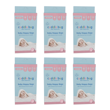 6x 100pc Cuddle Bug Disposable Portable Nappy Durable Bags w/ Easy Tie Handles