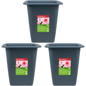 3PK Homeleisure Balconia Square Pot Planter 35cm Blue St Garden 