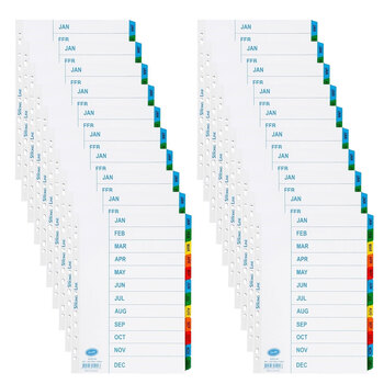 20PK Bantex Indices A4 January - December Coloured Tab Dividers Mylar