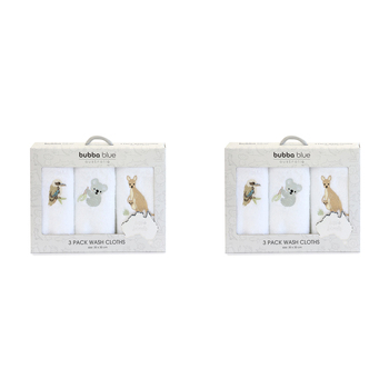 2x 3pc Bubba Blue Aussie Animal Baby/Childrens Wash Cloths