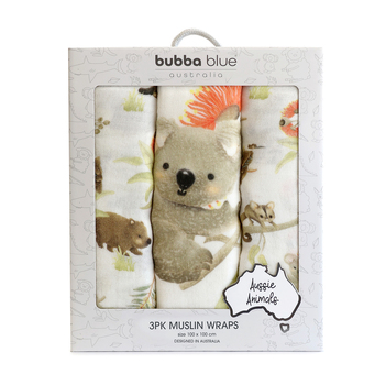 3pc Bubba Blue Aussie Animal Baby/Childrens Muslin Wraps