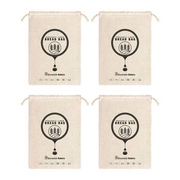4PK Brunswick Bakers Reusable Linen Bread Bag Drawstring Storage 30x40cm