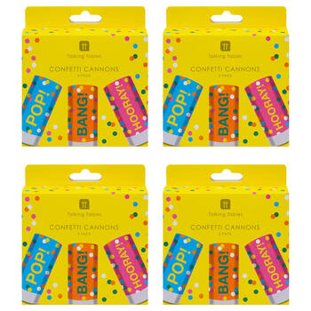 4x 3pc Talking Tables Confetti Canon Birthday Brights Party Decoration