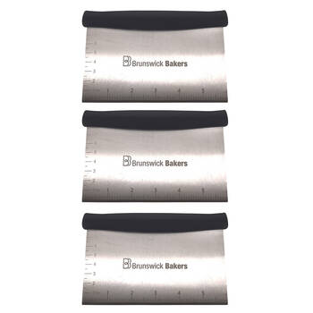 3PK Brunswick Bakers Stainless Steel Dough Scraper w/ Handle 16x10cm