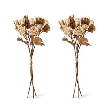 2PK E Style Artificial 43cm Plastic Rose Decor Bundle - Antique Cream