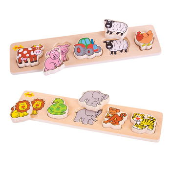 2x 6pc Bigjigs Toys 33cm Chunky Farm/Safari Lift & Match Puzzle Set 12m+