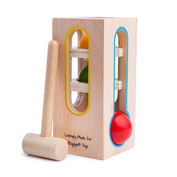 5pc Bigjigs Toys 19cm Wooden Ball Fall w/ Hammer Kids Toy 2y+