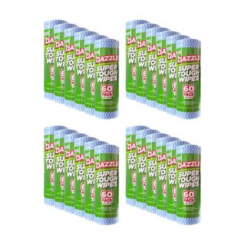 24x 60pc Dazzle Super Tough Heavy Duty Cleaning Wipes 20x20cm Blue