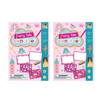 2x 7pc Buddy And Barney Stencils Pencils Wallet Fairy Tale Colouring Book 3Y+