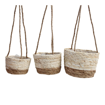 LVD 3PK Hanging Maize 23/18/16cm Basket Planter w/ Rope Set - Cream/Brown