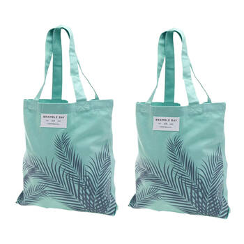 2PK Bramble Bay Morning Mist Fern Outline Cotton Everyday Tote Bag Stylish Mint