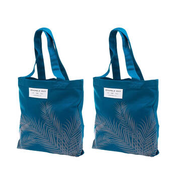 2PK Bramble Bay Night Breeze Fern Outline Cotton Everyday Tote Bag Stylish Blue 