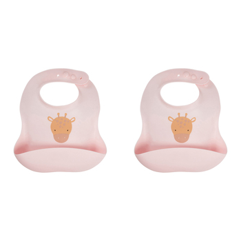 2PK Splosh Baby Giraffe Silicone Feeding Bib Adjustable 24cm Pink 0+