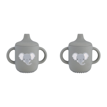 2PK Splosh Baby Elephant Silicone Sippy Cup w/ Handles 12cm Grey 0+