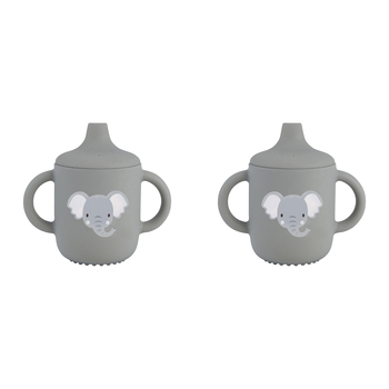2PK Splosh Baby Elephant Silicone Sippy Cup w/ Handles 12cm Grey 0+