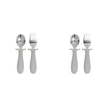 2x 2pc Splosh Baby Elephant Stainless Steel Silicone Cutlery Set Grey 0+