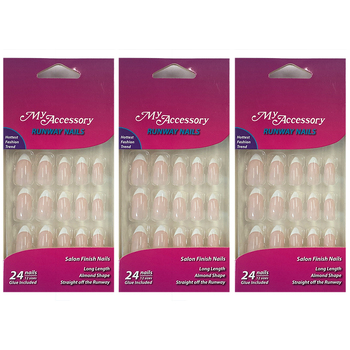 3x 24pc My Accessory Runway French Tip Almond Shape Artificial Glue On Nails