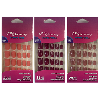 3x 24pc My Accessory Runway Autumn/Winter Square Shape Artificial Glue On Nails Asst.