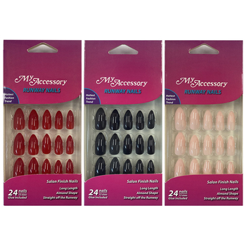 3x 24pc My Accessory Runway Core Almond Shape Artificial Glue On Nails Assorted