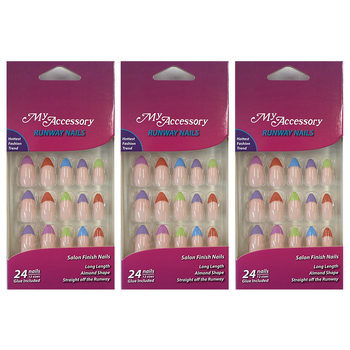 3x 24pc My Accessory Runway Pastel Tips Almond Shape Artificial Glue On Nails
