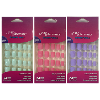 3x 24pc My Accessory Runway Spring/Summer Square Shape Artificial Glue On Nails Asst
