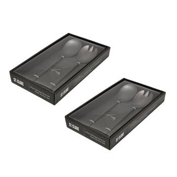 2x 2pc St. Claire Nordic Salad Server Set Stainless Steel Utensils Black