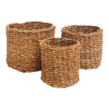 LVD 3pc Seagrass 17/21/26cm Cylinder Plant Basket Tub Set - Natural