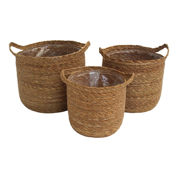 LVD 3pc Seagrass 20/22/30cm Storage/Planter Baskets w/ Handle - Natural