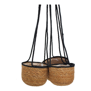 LVD 3PK Hanging Sea Grass/Jute 23/20/17cm Basket Planter Tub Set - Black