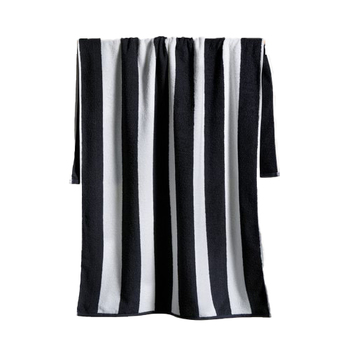 Canningvale Striped Cabana 160cm Cotton Terry Beach Towel - Black