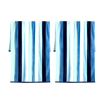 2PK Canningvale Sorrentina Velour Beach Towel Linea Azure Blue Stripe 80x160cm