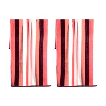 2PK Canningvale Sorrentina Velour Beach Towel Linea Berry Red Stripe 80x160cm