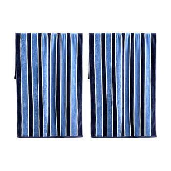 2PK Canningvale Sorrentina Velour Beach Towel Porto Azure Navy Stripe 80x160cm