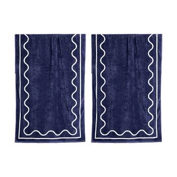 2PK Canningvale Sorrentina Velour Pool/Beach Towel Scallop Navy 80x160cm