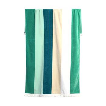 Canningvale Sorrentina Grande Velour Beach Towel Verde Green Stripe 100x180cm