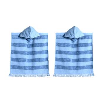 2PK Capresi Kids/Childrens Hooded Beach Towel Blue Stripe 3Y+