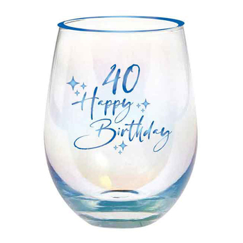40th Birthday Blue Foil 13cm/600ml Stemless Wine Glass Tumbler