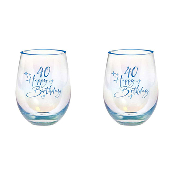2PK 40th Birthday Blue Foil 13cm/600ml Stemless Wine Glass Tumbler