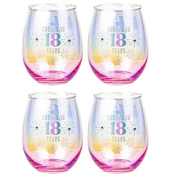 4PK LMD 18th Stemless Holographic Glass 560ml Water Tumbler