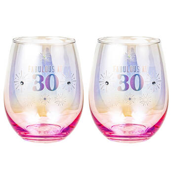 2PK LMD 30th Stemless Holographic Glass 560ml Water Tumbler